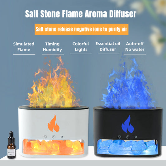 ᴵᴴ New Flame Humidifier Aromatherapy Machine Crystal Salt Stone Colorful Atmosphere Lamp Flame 3d Simulation Flame Humidifier Household Essential